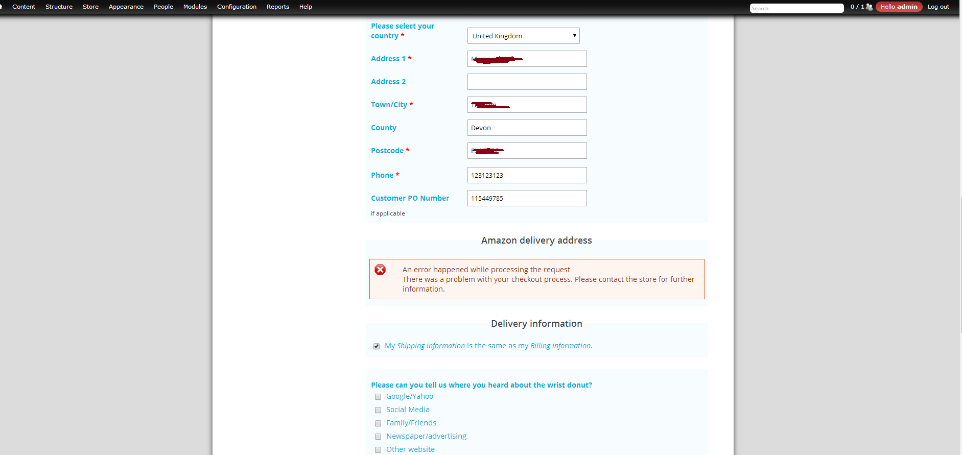 Amazon error when doing standard checkout [2205855]